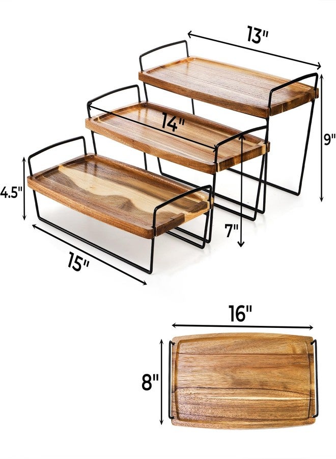 Eorbow 3 Tier Serving Tray, 16" Acacia Wood Cupcake Tower Stand, Tiered Dessert Display Platter with Handle, Decorative Charcuterie Boards for Food, Appetizer, Sandwich, Entertaining, Party - Image 2